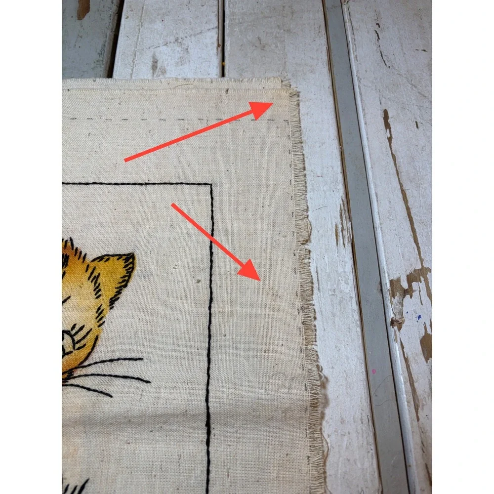 Vintage Embroidered Kitten Linen Unfinished Pillow Needs Batting and Closure‎